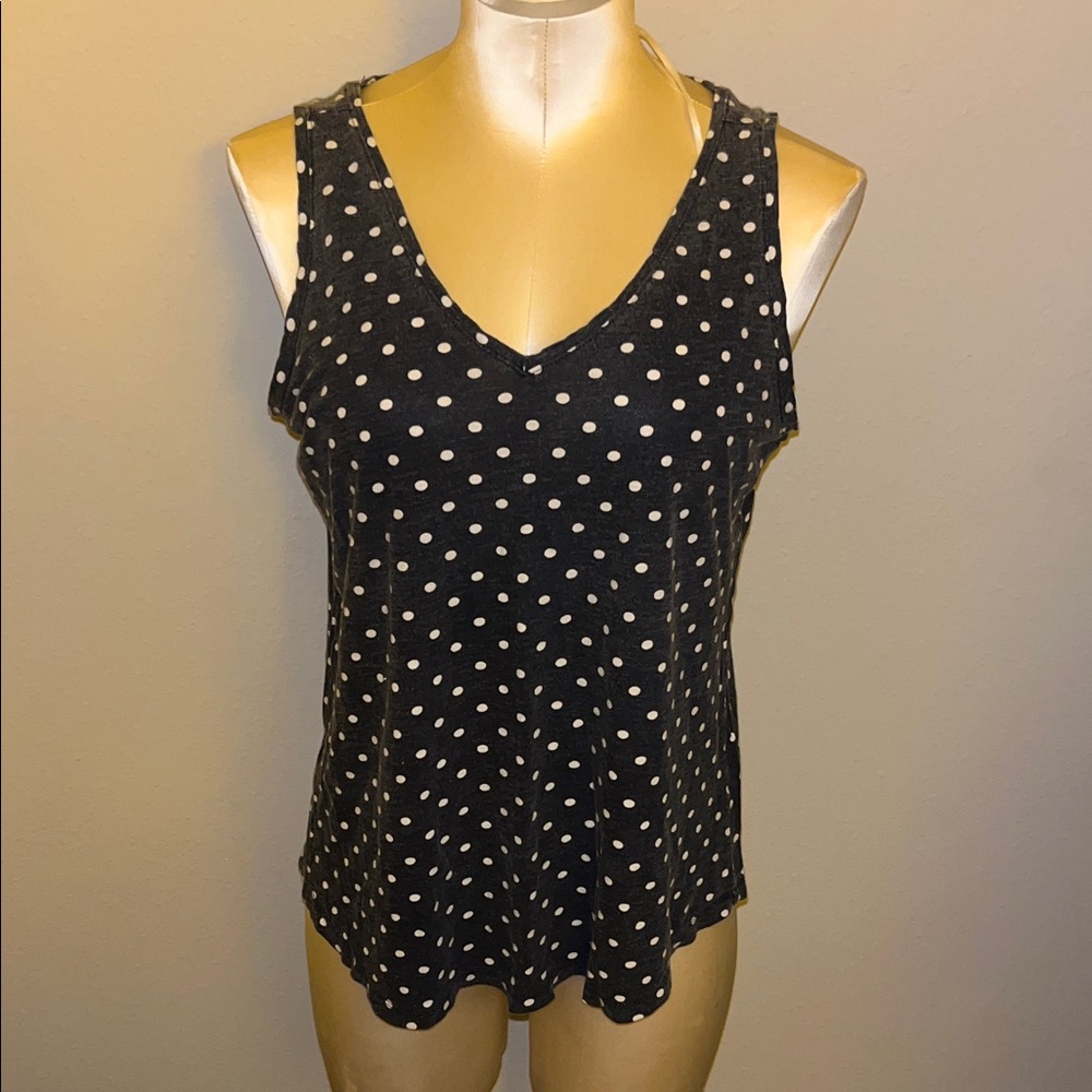 LOFT Navy Polka Dot V-Neck Tank with strappy back detail